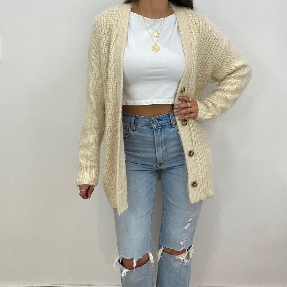 NWT Cream Knit Button Up Sweater Cardigan - Picture 2 of 5